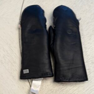 Sleek Black with Pink fur Leather Mittens